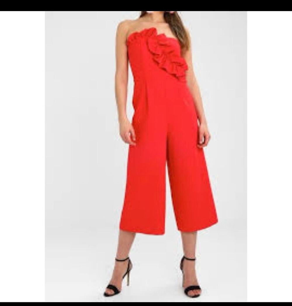Red Nordstrom Topshop Ruffle Jumpsuit Size 6 Strapless